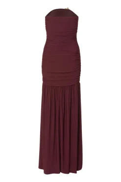 Quiz Dark Red Strapless Corsage Maxi Dress Hot