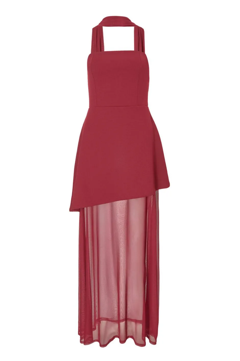 Quiz Dark Red Strapless Mesh Hem Maxi Dress Wine Clearance