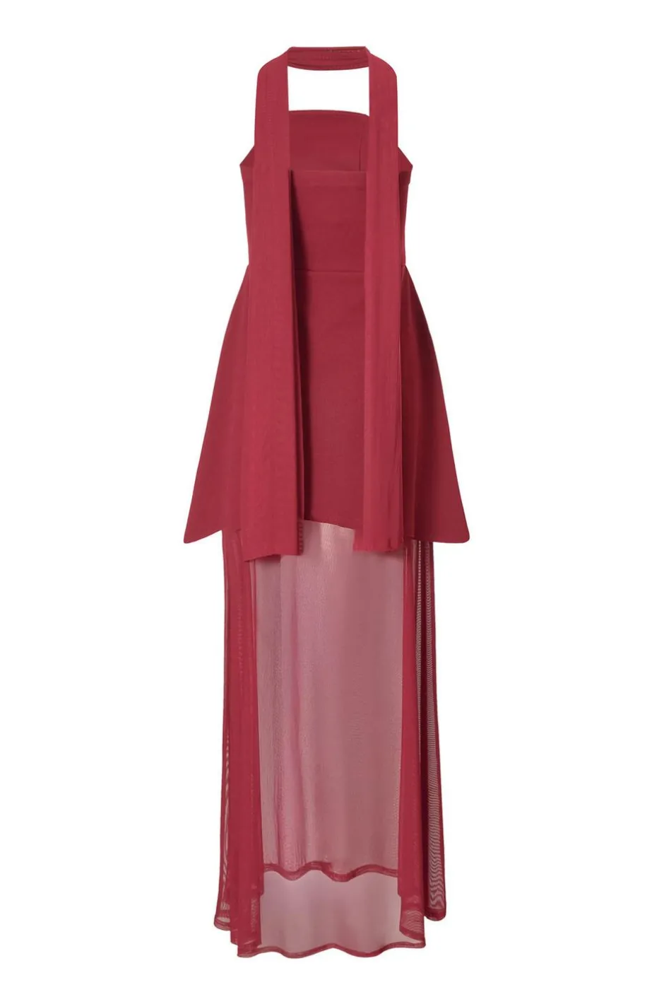 Quiz Dark Red Strapless Mesh Hem Maxi Dress Wine Clearance