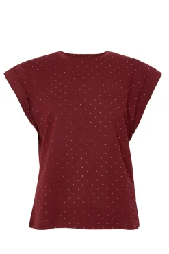 Quiz Dark Red Stud Detail Top Burgundy Discount