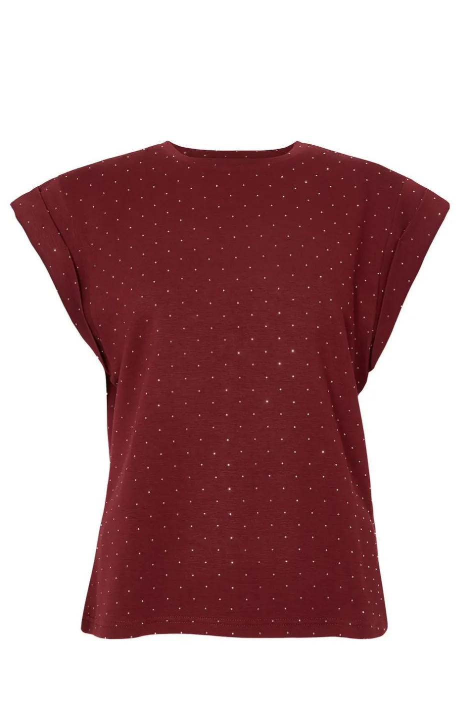 Quiz Dark Red Stud Detail Top Burgundy Discount