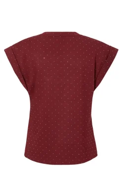 Quiz Dark Red Stud Detail Top Burgundy Discount