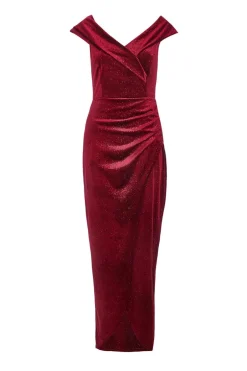 Quiz Dark Red Velvet Bardot Maxi Dress Best