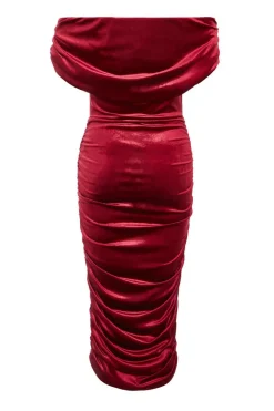 Quiz Dark Red Velvet Ruched Midi Dress Online