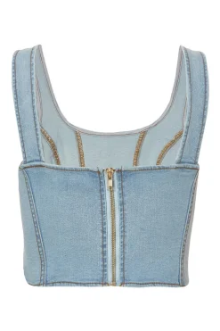 Quiz Denim Bow Embellished Crop Top New