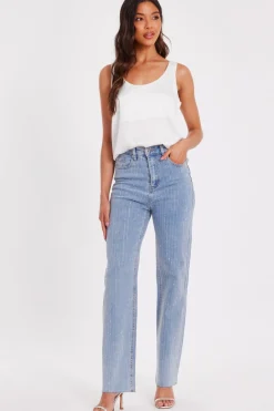 Quiz Denim Diamante Stripe Jeans Sale