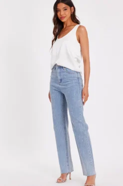 Quiz Denim Diamante Stripe Jeans Sale