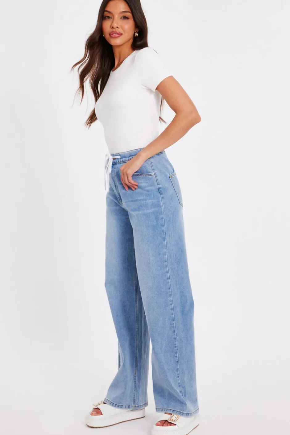 Quiz Denim Drawstring Waist Jeans Discount