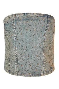 Quiz Denim Embellished Bandeau Top Outlet