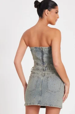 Quiz Denim Embellished Bandeau Top Outlet