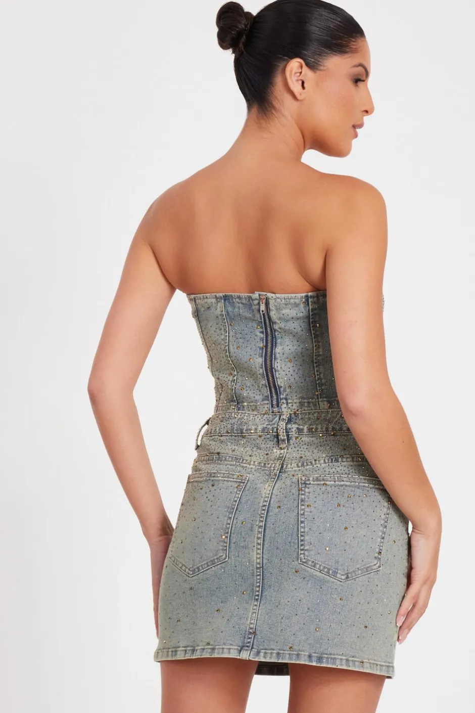 Quiz Denim Embellished Bandeau Top Outlet