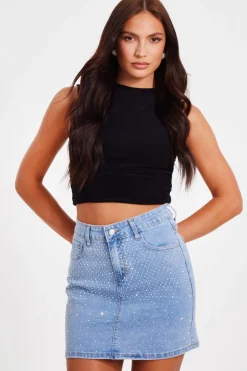 Quiz Denim Embellished Mini Skirt Best