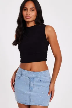 Quiz Denim Embellished Skirt Hot