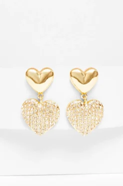 Quiz Diamante Double Heart Drop Earrings New