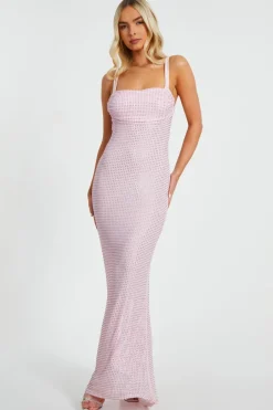 Quiz Dusty Pink Diamante Maxi Dress Best
