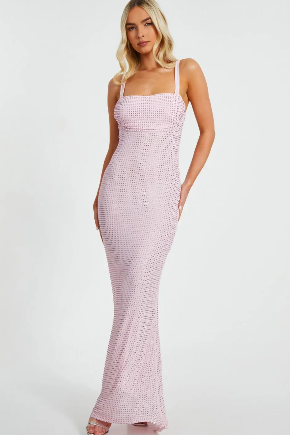 Quiz Dusty Pink Diamante Maxi Dress Best