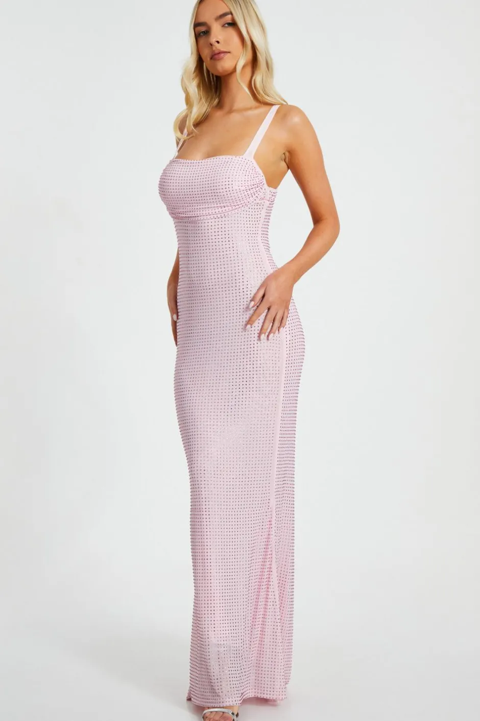 Quiz Dusty Pink Diamante Maxi Dress Best