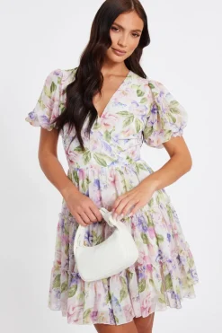 Quiz Floral Chiffon Frill Mini Dress Hot