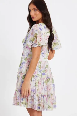 Quiz Floral Chiffon Frill Mini Dress Hot
