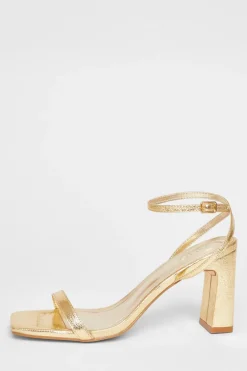 Quiz Barely There Block Heels Gold New