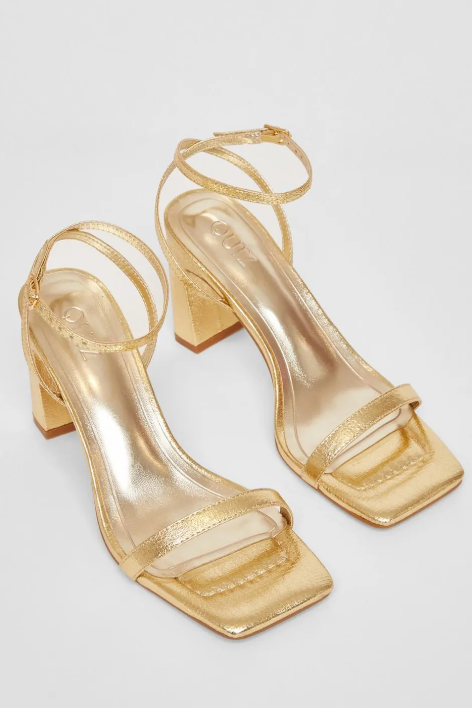 Quiz Barely There Block Heels Gold New