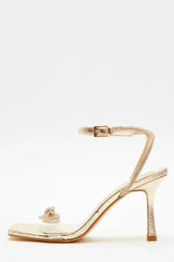 Quiz Gold Bow Heeled Sandals Online