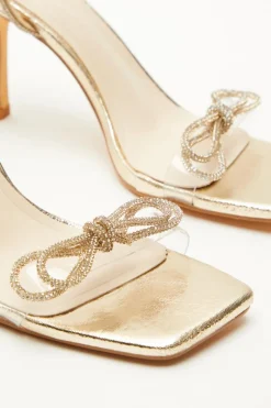 Quiz Gold Bow Heeled Sandals Online