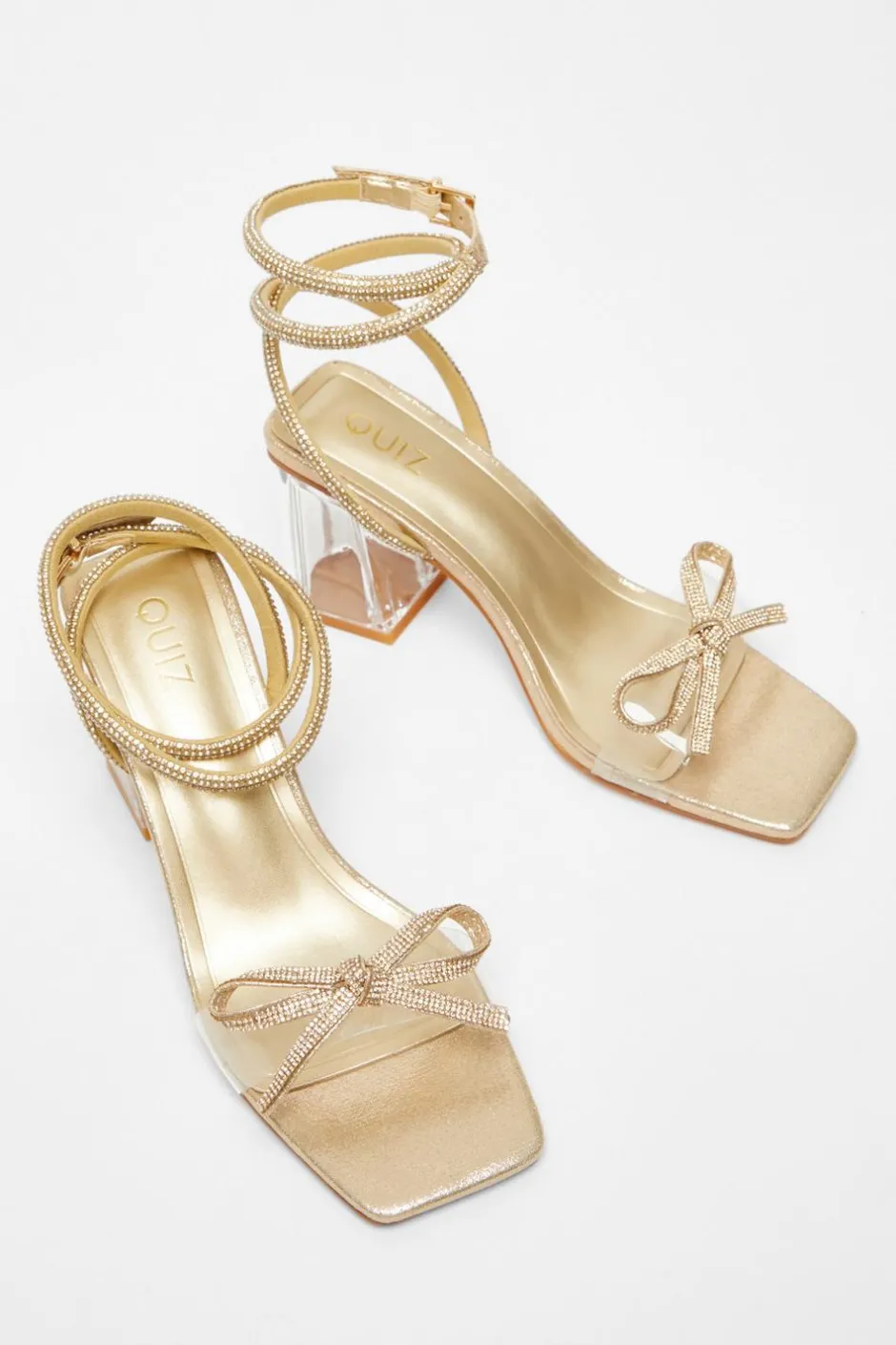 Quiz Gold Bow Heeled Sandals Outlet