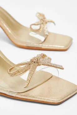 Quiz Gold Bow Heeled Sandals Outlet