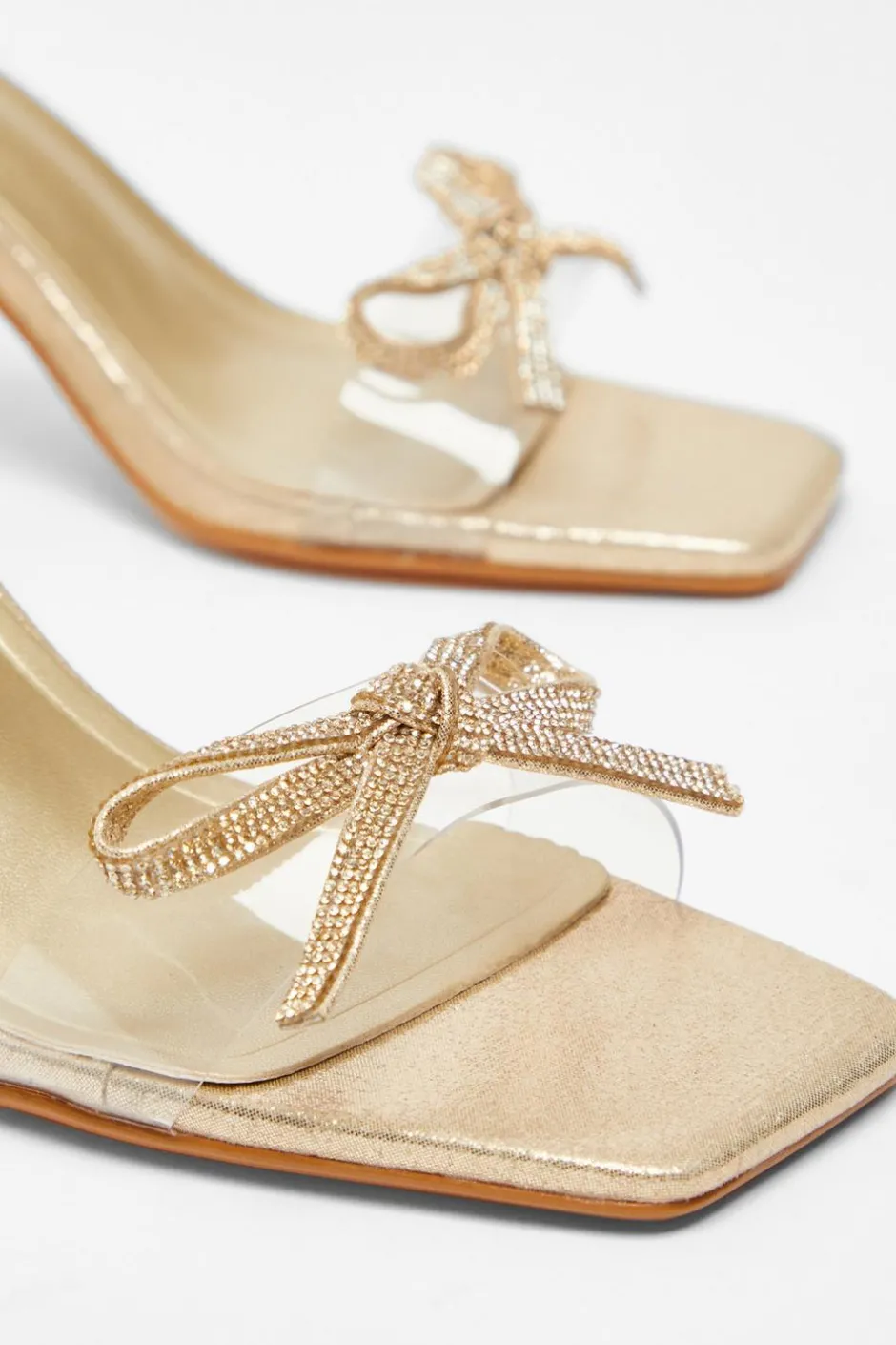 Quiz Gold Bow Heeled Sandals Outlet