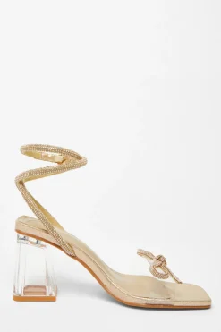 Quiz Gold Bow Heeled Sandals Outlet
