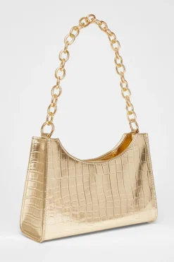 Quiz Croc Chain Strap Bag Gold New