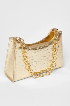 Quiz Croc Chain Strap Bag Gold New