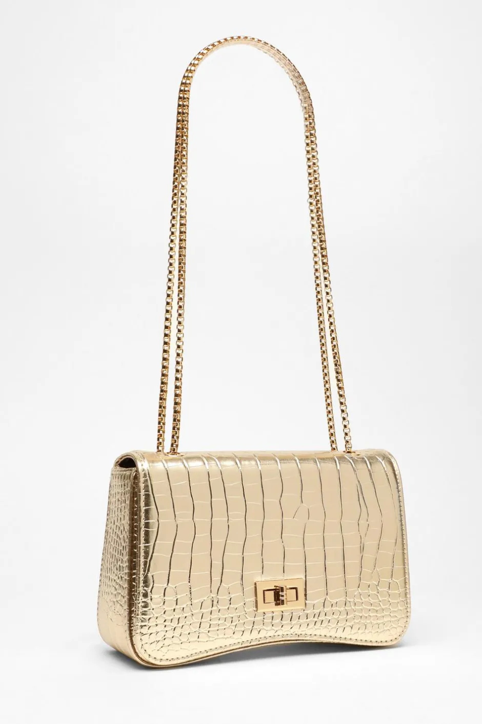 Quiz Gold Crocodile Print Cross Body Bag Clearance