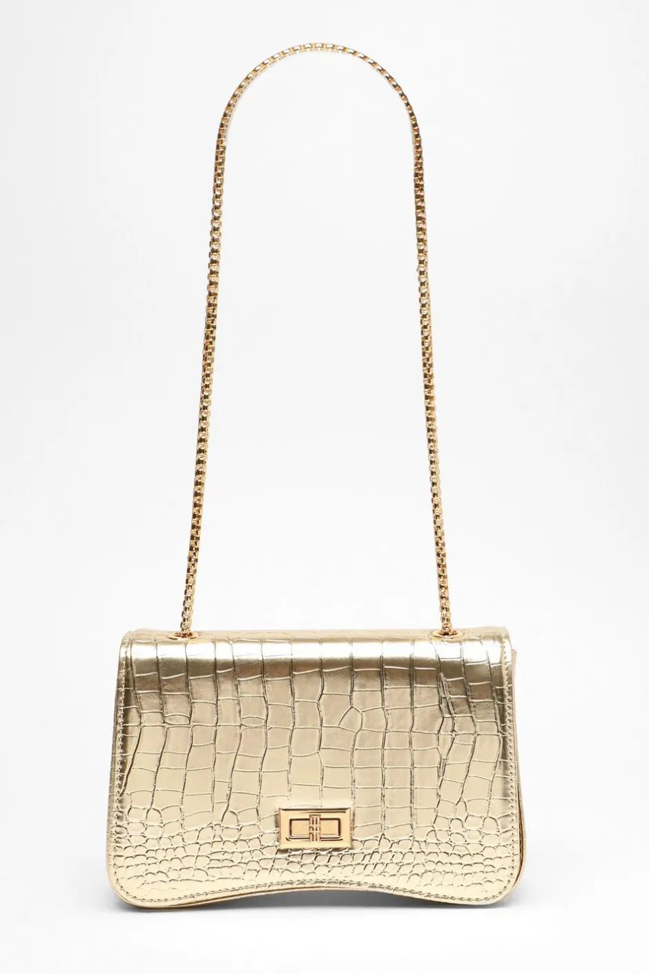 Quiz Gold Crocodile Print Cross Body Bag Clearance