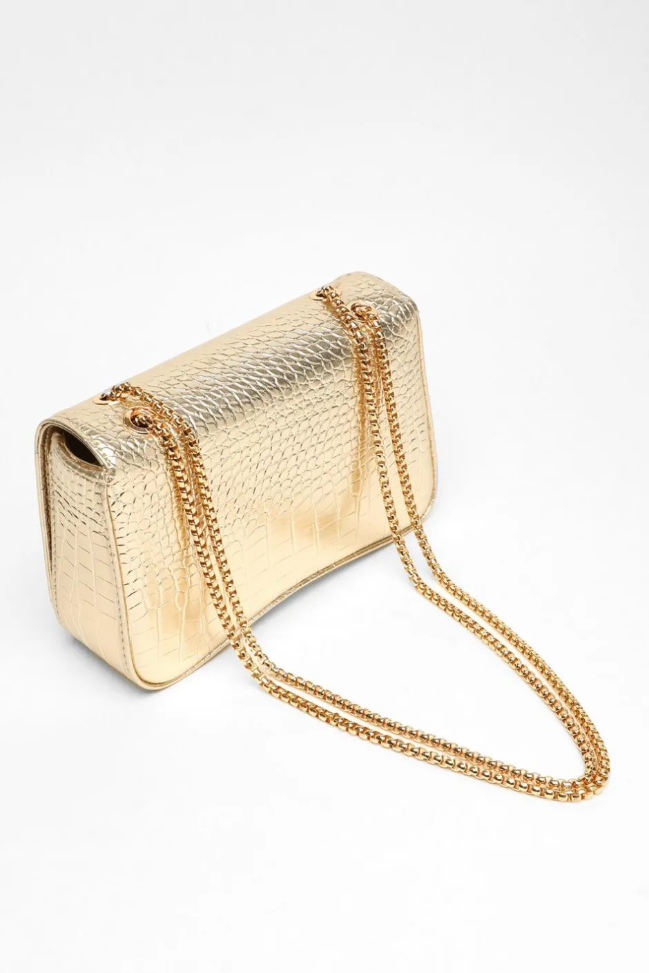 Quiz Gold Crocodile Print Cross Body Bag Clearance