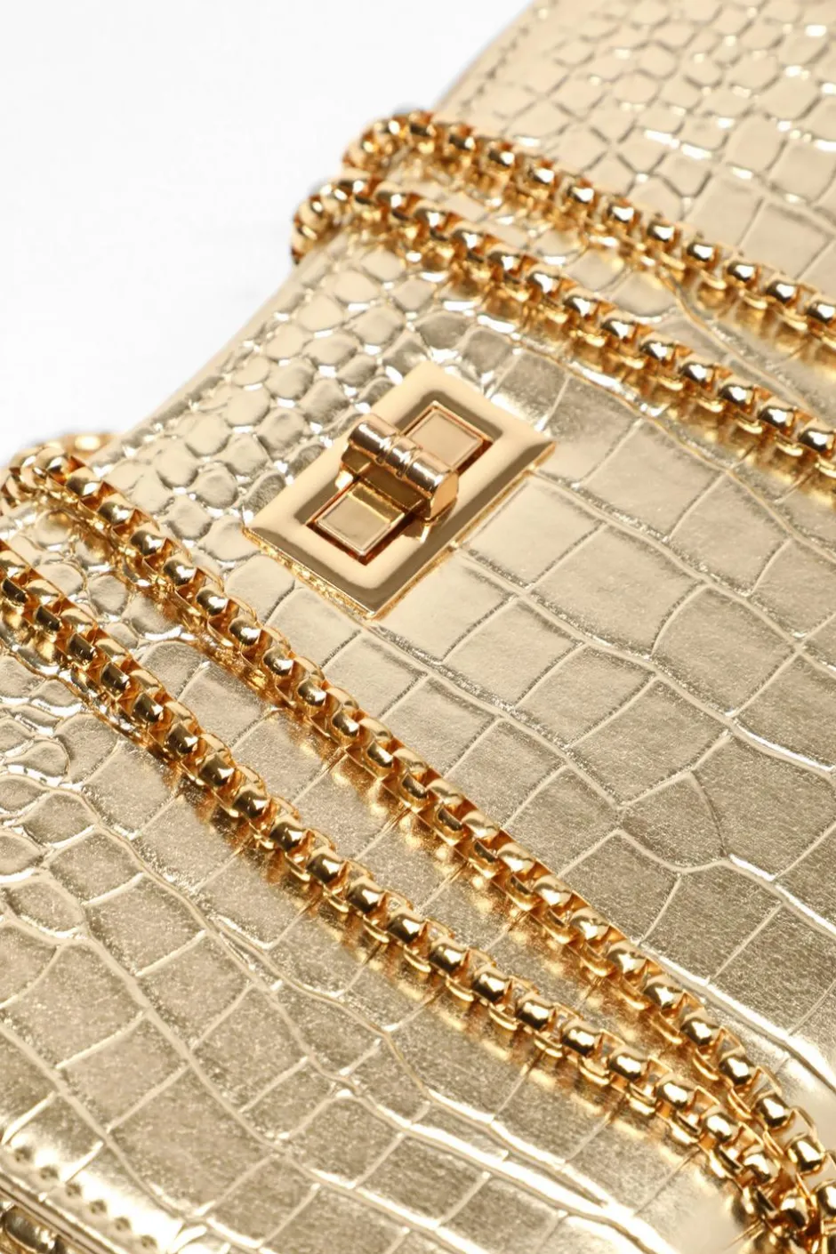 Quiz Gold Crocodile Print Cross Body Bag Clearance