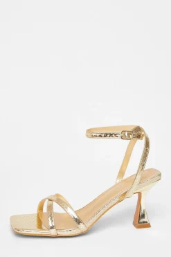 Quiz Cross Strap Flared Heel Gold Sale