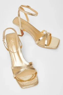 Quiz Cross Strap Flared Heel Gold Sale