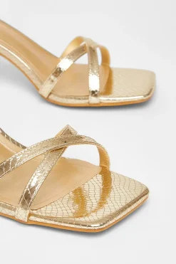 Quiz Cross Strap Flared Heel Gold Sale