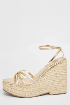 Quiz Cross Strap Platform Wedges Gold Outlet