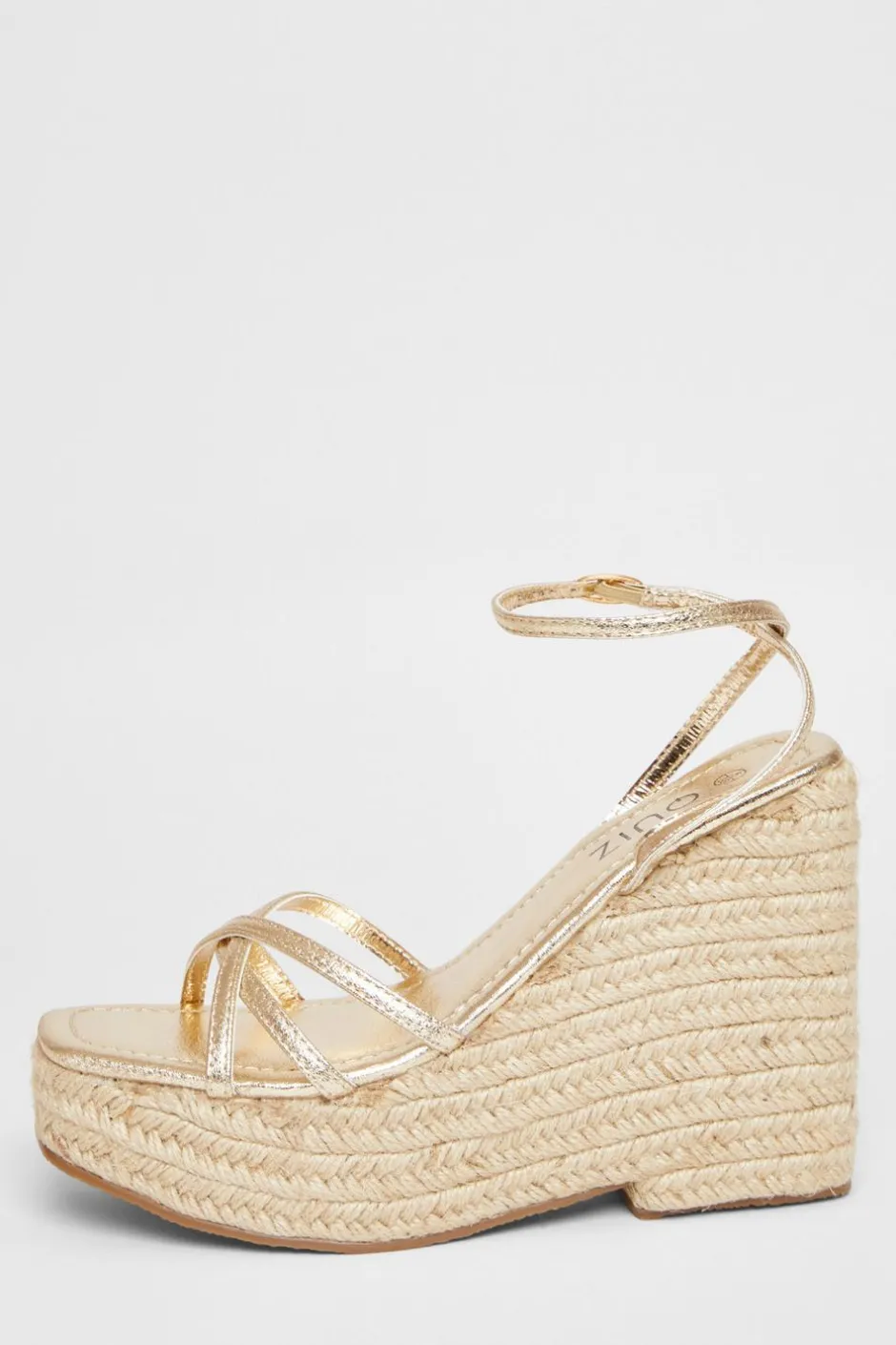 Quiz Cross Strap Platform Wedges Gold Outlet