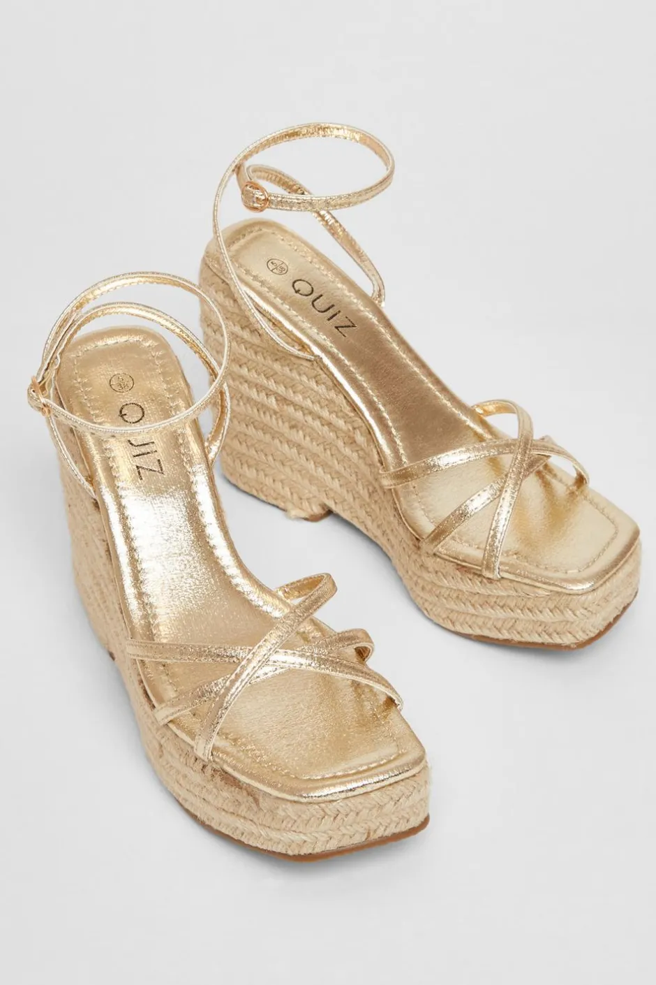 Quiz Cross Strap Platform Wedges Gold Outlet