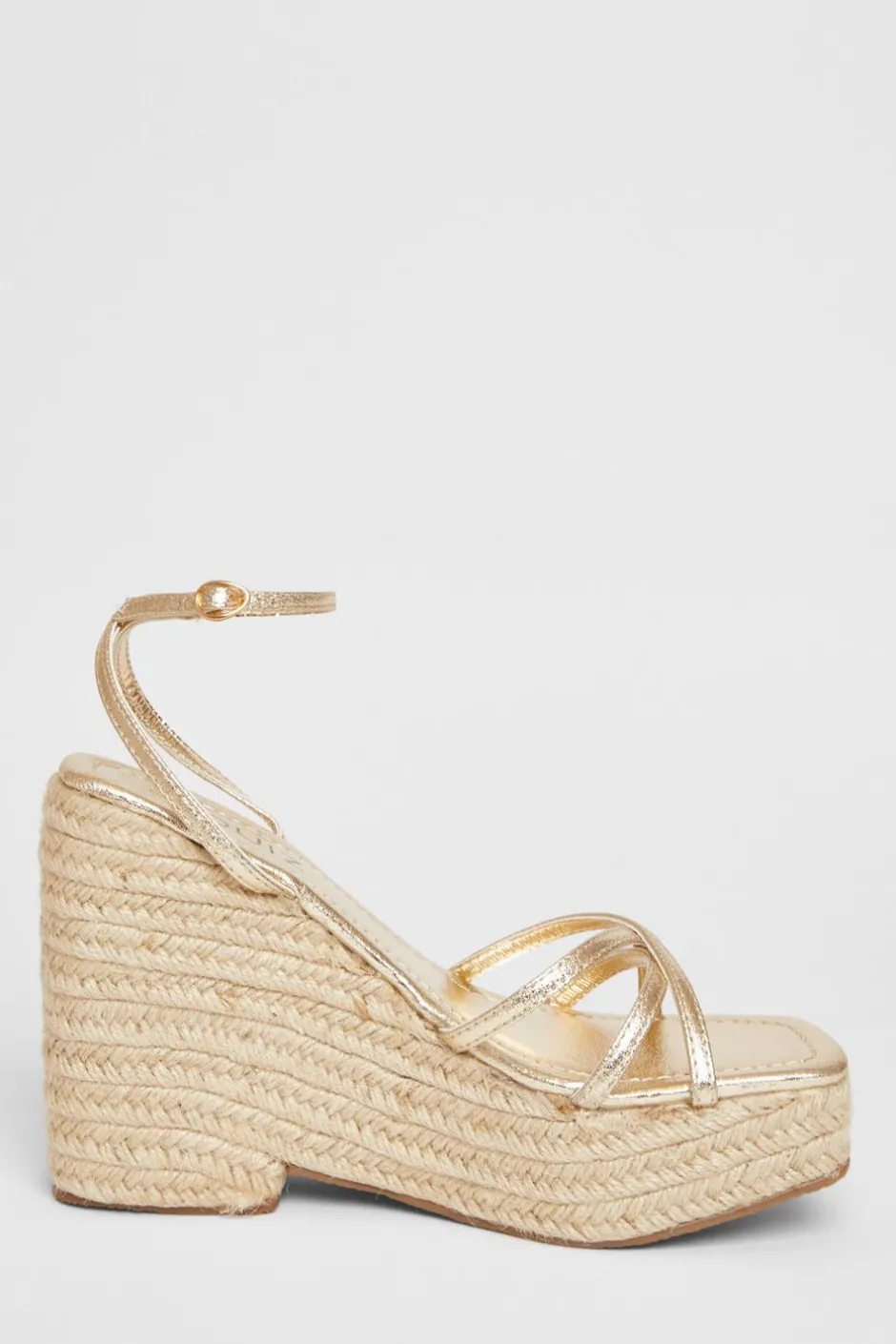 Quiz Cross Strap Platform Wedges Gold Outlet