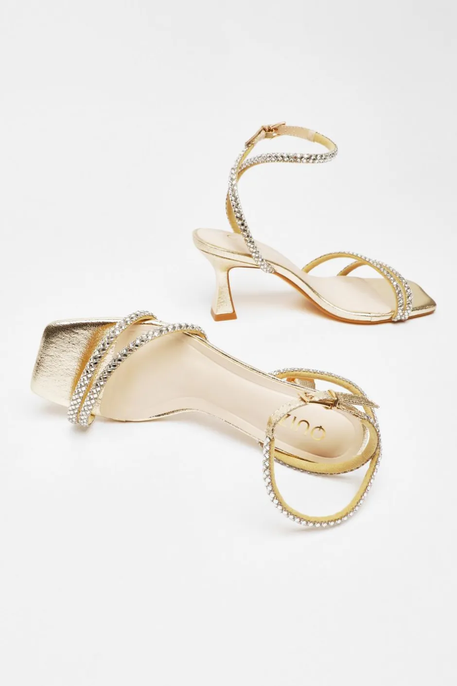 Quiz Diamante Asymmetric Heeled Sandals Gold