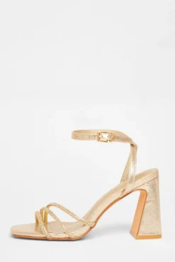 Quiz Diamante Block Heels Gold Clearance