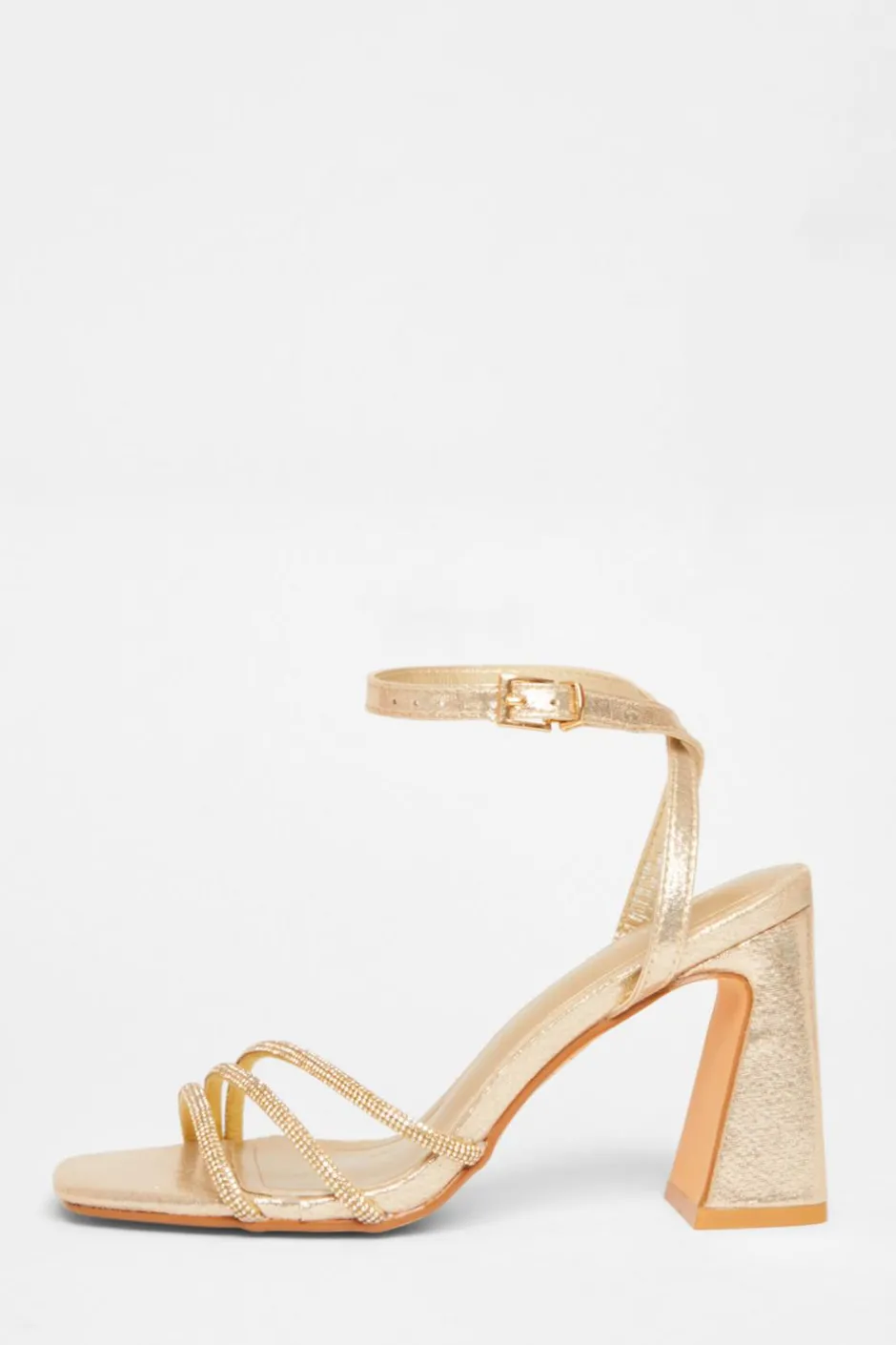 Quiz Diamante Block Heels Gold Clearance