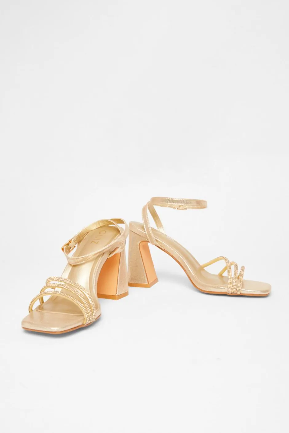 Quiz Diamante Block Heels Gold Clearance
