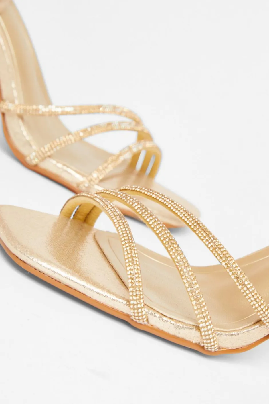 Quiz Diamante Block Heels Gold Clearance