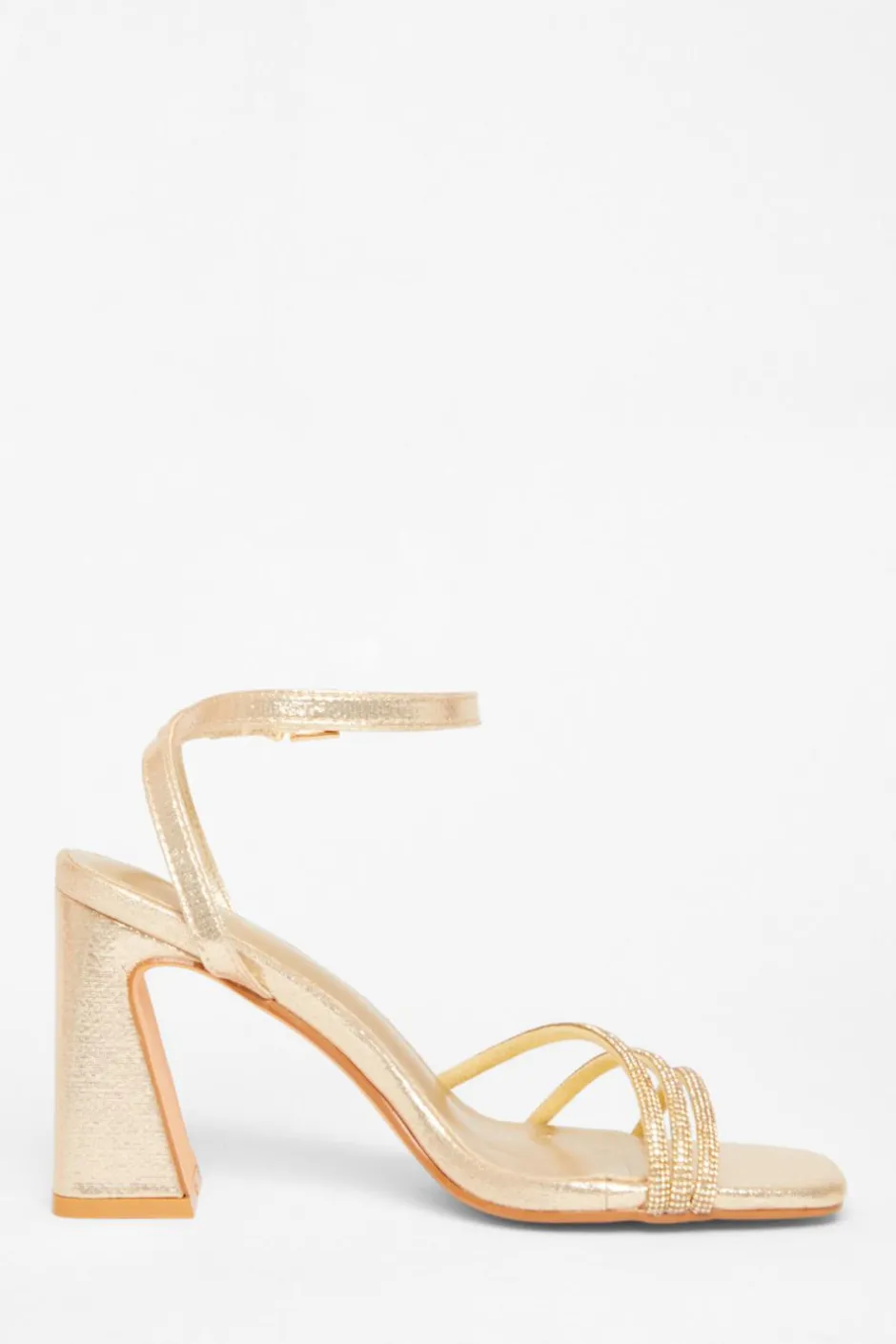 Quiz Diamante Block Heels Gold Clearance